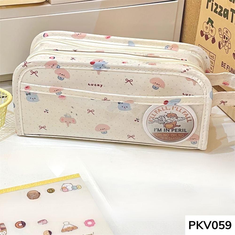Hộp bút , bóp viết trong suốt họa tiết voi dễ thương dung tích lớn cho học sinh PKV059 gagastore