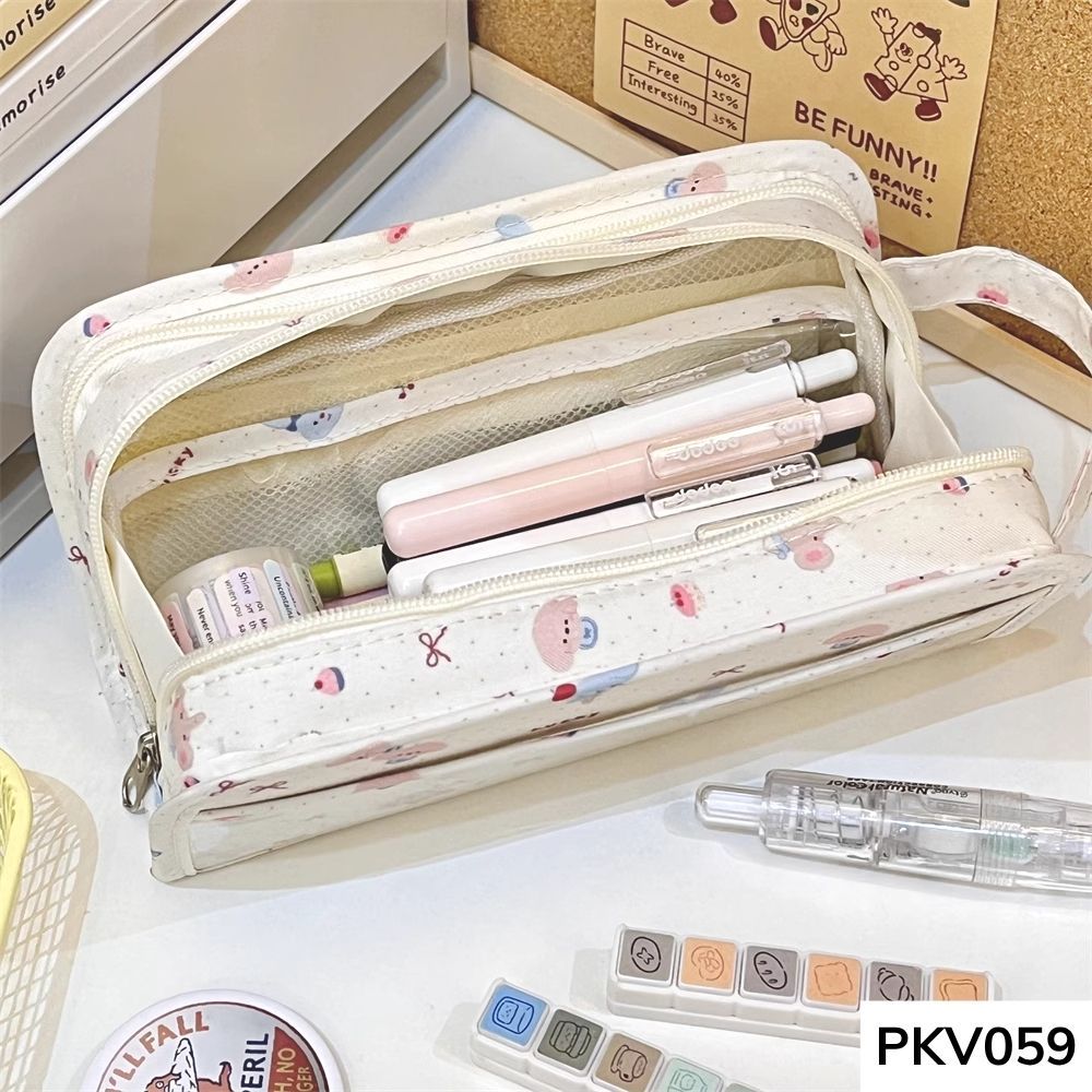 Hộp bút , bóp viết trong suốt họa tiết voi dễ thương dung tích lớn cho học sinh PKV059 gagastore