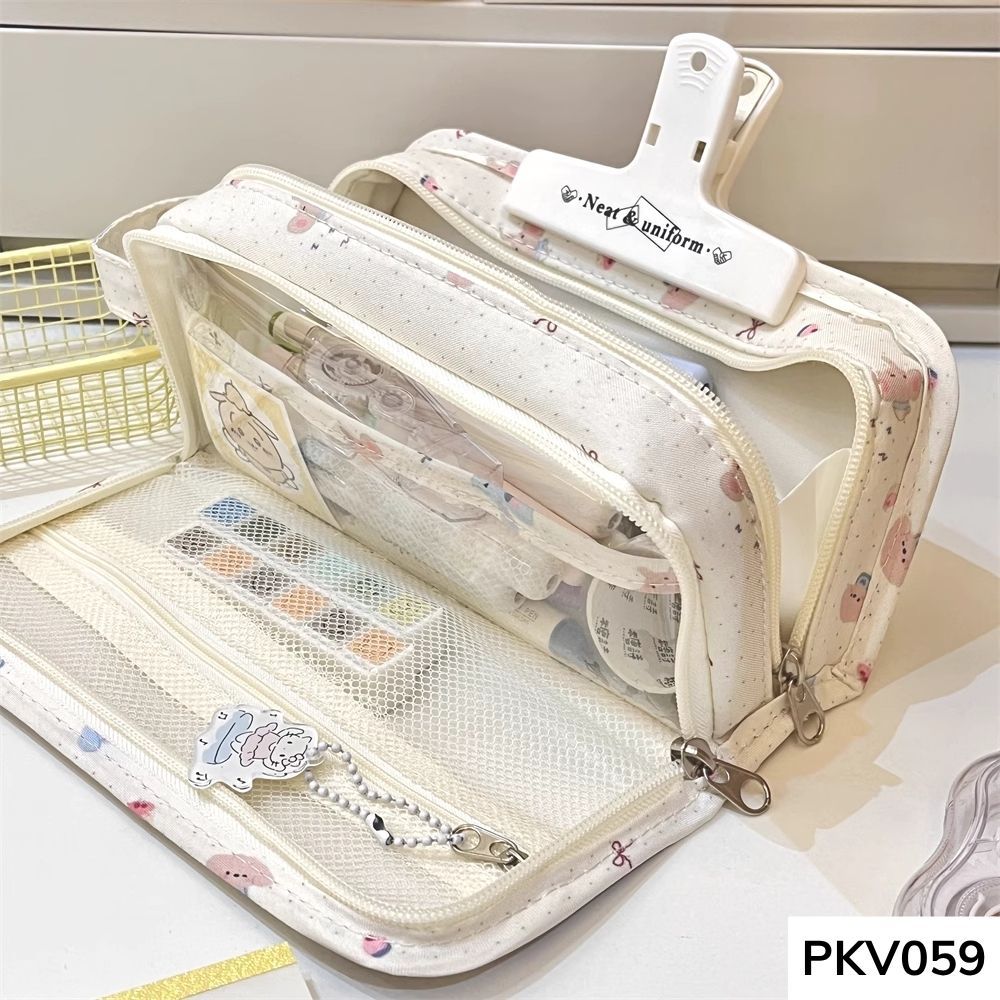 Hộp bút , bóp viết trong suốt họa tiết voi dễ thương dung tích lớn cho học sinh PKV059 gagastore