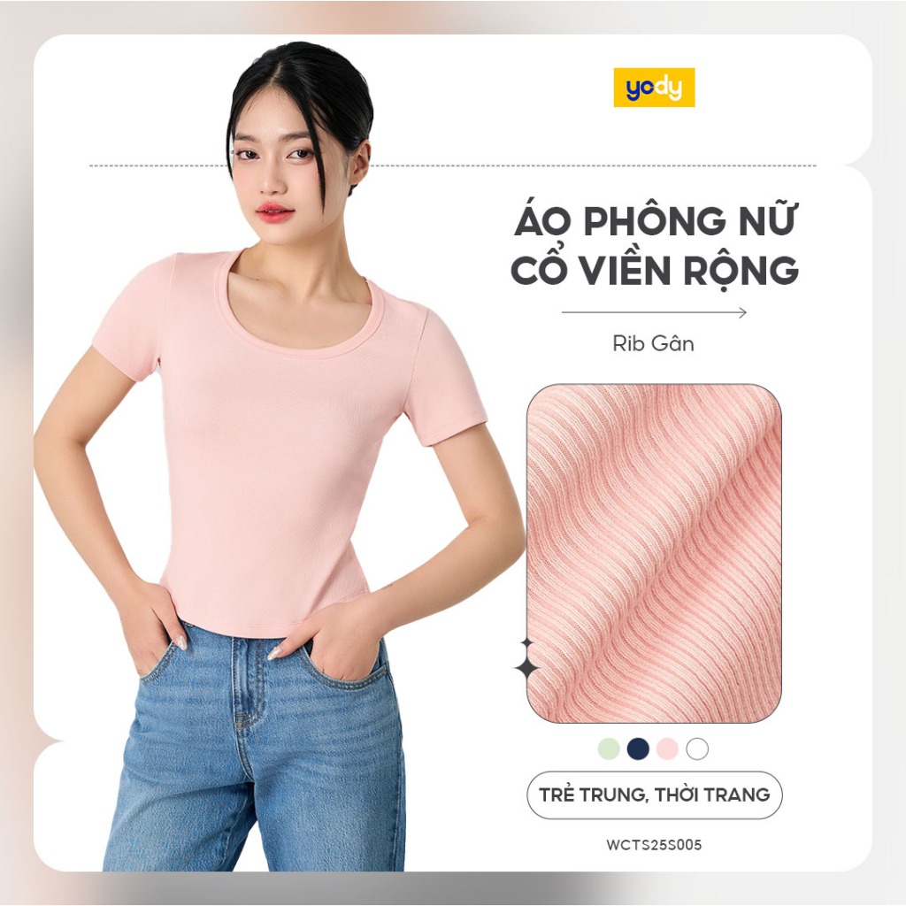 Áo thun nữ YODY, áo phông cổ tròn rộng vải rib gân trẻ trung năng động ...