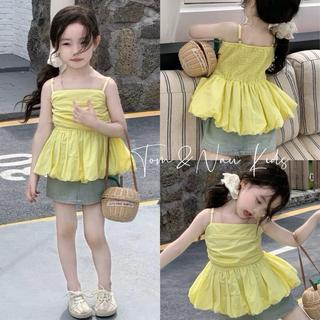 S246-Set áo dây vàng bo jum phối chân váy jean sjze từ 8-35Kg