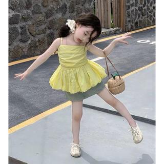 S246-Set áo dây vàng bo jum phối chân váy jean sjze từ 8-35Kg