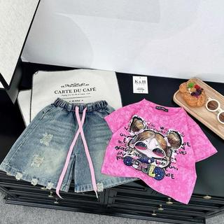 S242-[tomnaukid] Set áo thun loang hình CÔ GÁI cộc tay phối quần Short jean size từ 8-30Kg