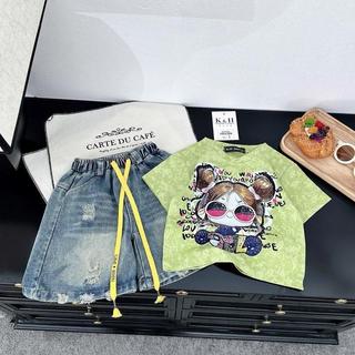 S242-[tomnaukid] Set áo thun loang hình CÔ GÁI cộc tay phối quần Short jean size từ 8-30Kg