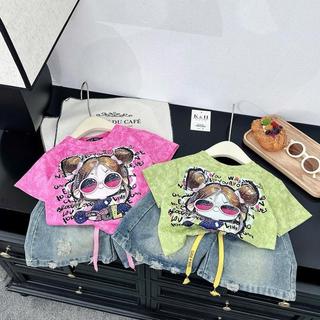 S242-[tomnaukid] Set áo thun loang hình CÔ GÁI cộc tay phối quần Short jean size từ 8-30Kg