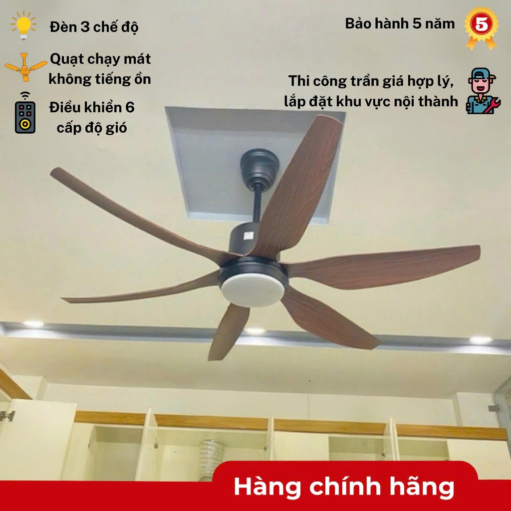 [ HÀNG LOẠI I - LÕI ĐỒNG ] Quạt Trần Đèn, 6 Cánh K263, 6 Cấp Độ Gió, 3 Chế Độ Đèn, Điều Khiển Từ Xa
