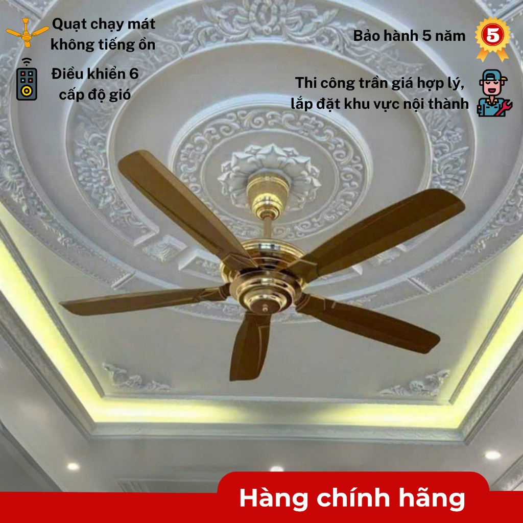 [ HÀNG LOẠI I - LÕI ĐỒNG ] Quạt Trần Không Đèn, 5 Cánh K276, 6 Cấp Độ Gió Điều Khiển Từ Xa Hiện Đại