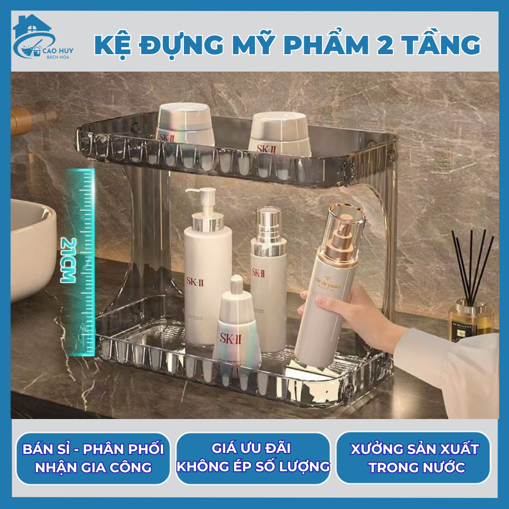 KỆ MỸ PHẨM 2 TẦNG – GIẢI PHÁP LƯU TRỮ GỌN GÀNG, SANG TRỌNG CHO GÓC LÀM ĐẸP