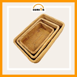 Khay Mây Chữ Nhật Đa Năng Đựng Trái Cây Thực Phẩm Khăn Đồ Dùng Mây Tre Đan Thủ Công - SUMIYA