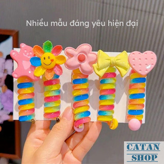 Dây Buộc Tóc Lò Xo Nhiều Màu Pastel Kèm Nơ Và Hình Trang Trí Dễ Thương Cho Bé Gái, Teen Girl
