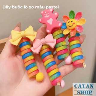 Dây Buộc Tóc Lò Xo Nhiều Màu Pastel Kèm Nơ Và Hình Trang Trí Dễ Thương Cho Bé Gái, Teen Girl