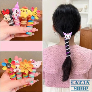 Dây Buộc Tóc Lò Xo Nhiều Màu Pastel Kèm Nơ Và Hình Trang Trí Dễ Thương Cho Bé Gái, Teen Girl