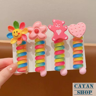 Dây Buộc Tóc Lò Xo Nhiều Màu Pastel Kèm Nơ Và Hình Trang Trí Dễ Thương Cho Bé Gái, Teen Girl