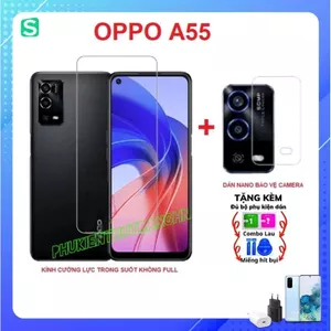 Combo kính cường lực oppo A55 4g trong suốt không full màn + dán bảo vệ camera chống trầy xước