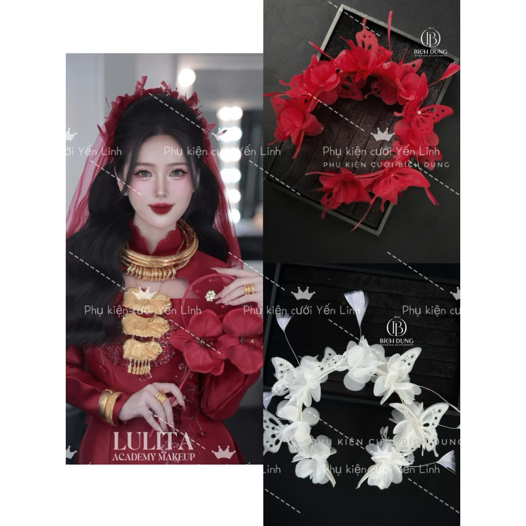 🎉🎉🎉Bờm cài cô dâu hoa voan và lông-TT1213|PHUKIENCUOIYENLINH
