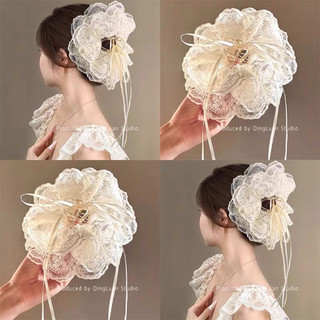 Kẹp tóc cá mập sau đầu ren hoa Hàn Quốc cỡ lớn phụ kiện tóc nhẹ nhàng và đa năng