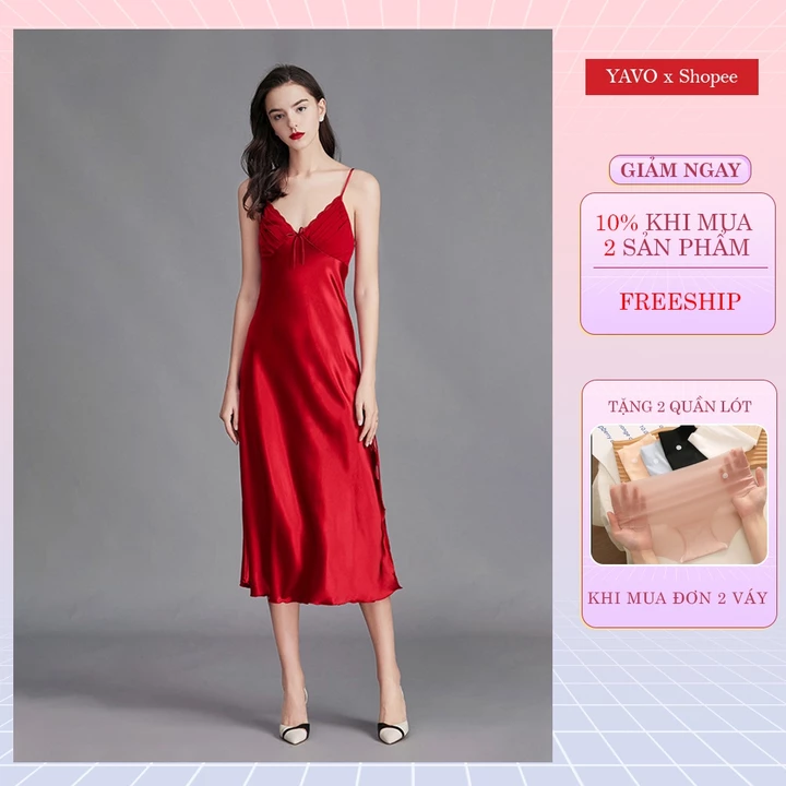 Đầm lụa, Váy ngủ lụa 2 dây, đồ ngủ lụa cao cấp, chất liệu lụa hàn mềm mịn thoáng mát - Vn65