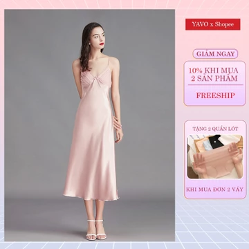 Đầm lụa, Váy ngủ lụa 2 dây, đồ ngủ lụa cao cấp, chất liệu lụa hàn mềm mịn thoáng mát - Vn65