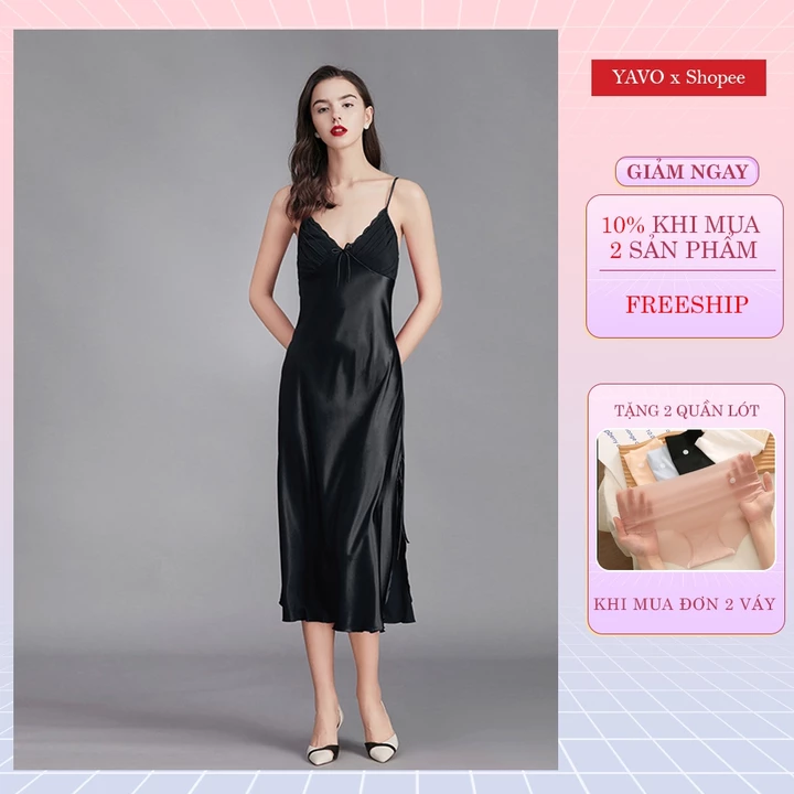 Đầm lụa, Váy ngủ lụa 2 dây, đồ ngủ lụa cao cấp, chất liệu lụa hàn mềm mịn thoáng mát - Vn65