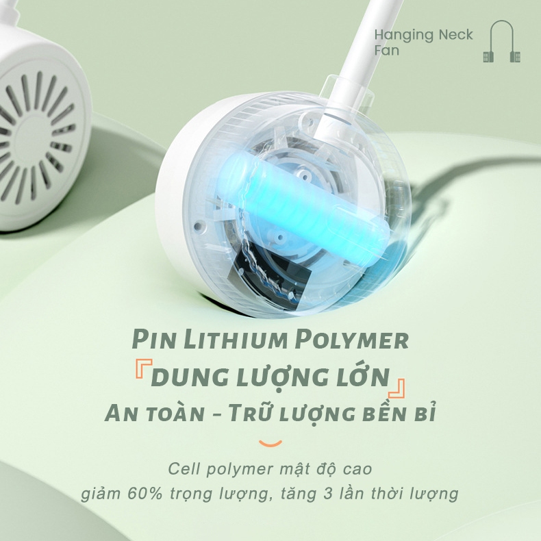 Quạt Đeo Cổ Xiaomi Di Động Quạt Treo Cổ Tích Điện Mini Màn hình LCD Gió Mạnh 6 Cấp Độ