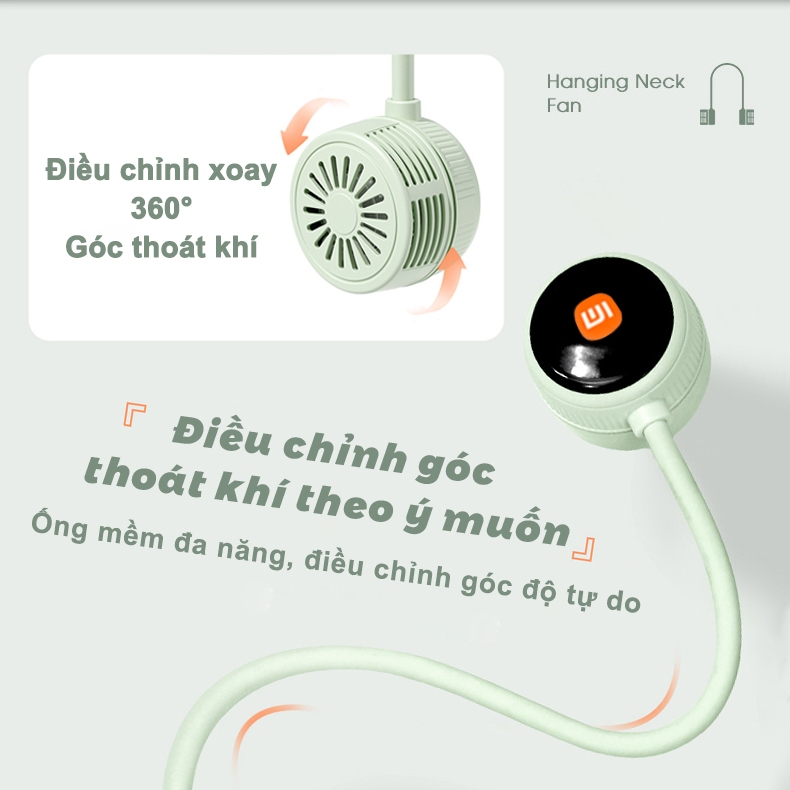 Quạt Đeo Cổ Xiaomi Di Động Quạt Treo Cổ Tích Điện Mini Màn hình LCD Gió Mạnh 6 Cấp Độ