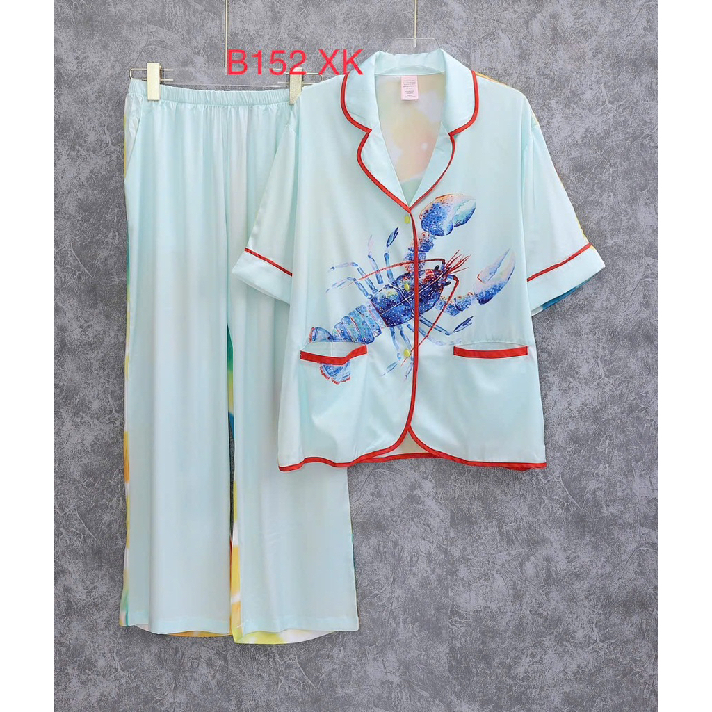 Bộ pyjama lụa tay ngắn quần dài hình sale lẻ nhiều mẫu