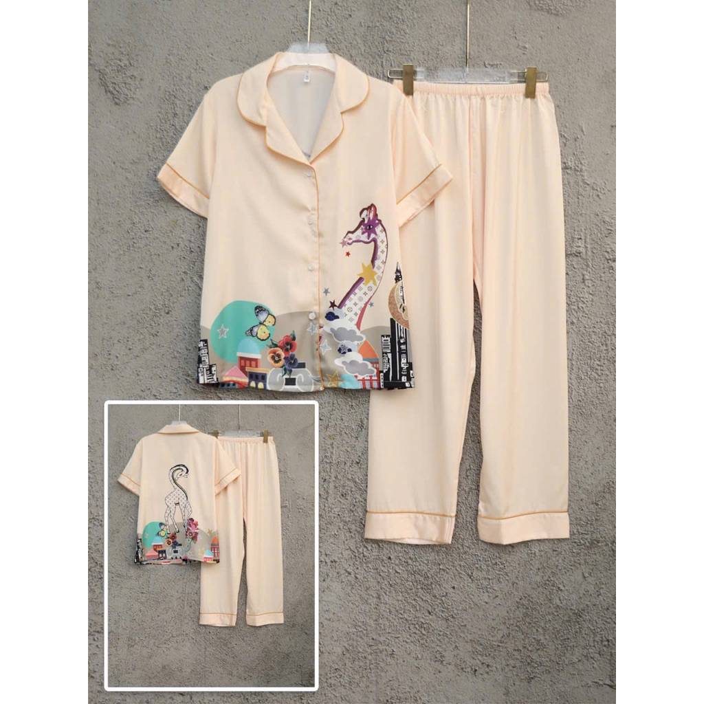 Bộ pyjama lụa tay ngắn quần dài hình sale lẻ nhiều mẫu