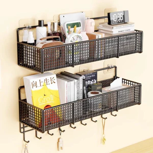 Khay Lưới Sắt Dán Tường Để Đồ Đa Năng Cỡ Lớn, Kệ Đựng Nhà Bếp, Nhà Tắm, Bàn Học Có Móc Treo