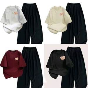 Tổng hợp các sét bộ đồ quần áo hot trend form rộng+ mix kèm áo phông In gấu dâu