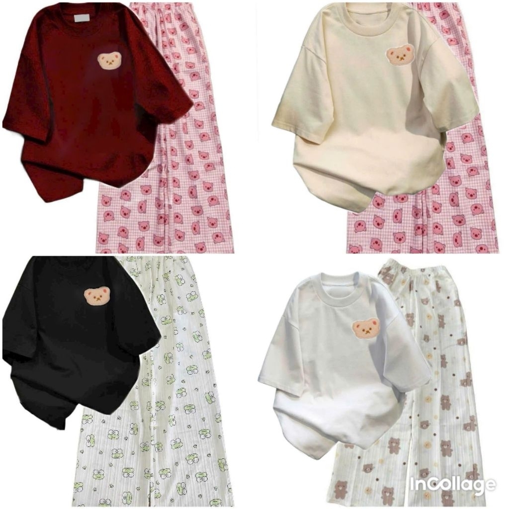 Tổng hợp các sét bộ đồ quần HOẠ tiết hoạt hình + mix áo phông form rộng - in gấu dâu ngực