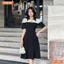 Đầm thiết kế BEMINE cổ sơ mi phối ren hoa dáng chữ A phù hợp đi làm-MT10802