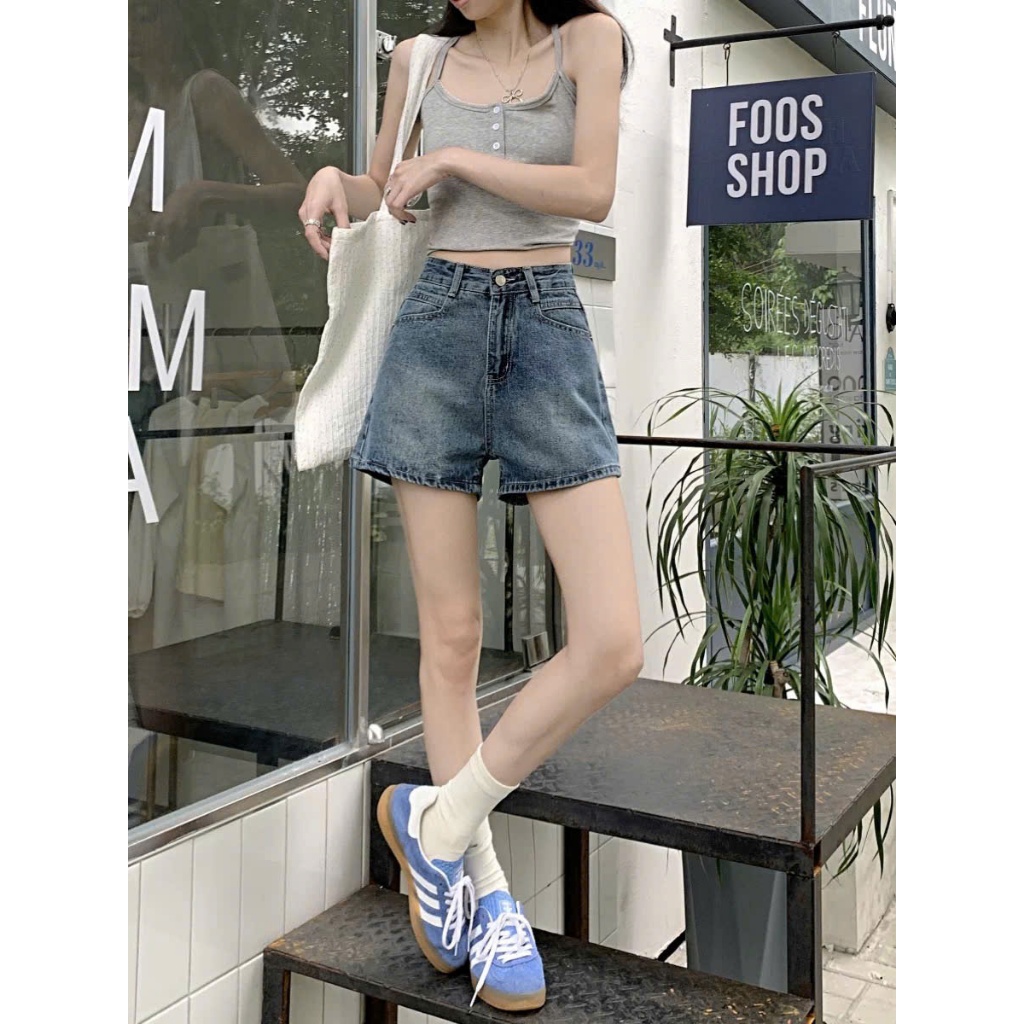 Quần short jeans nữ ống rộng lưng cao tôn dáng, quần đùi bò nữ thời trang phong cách basic ED39