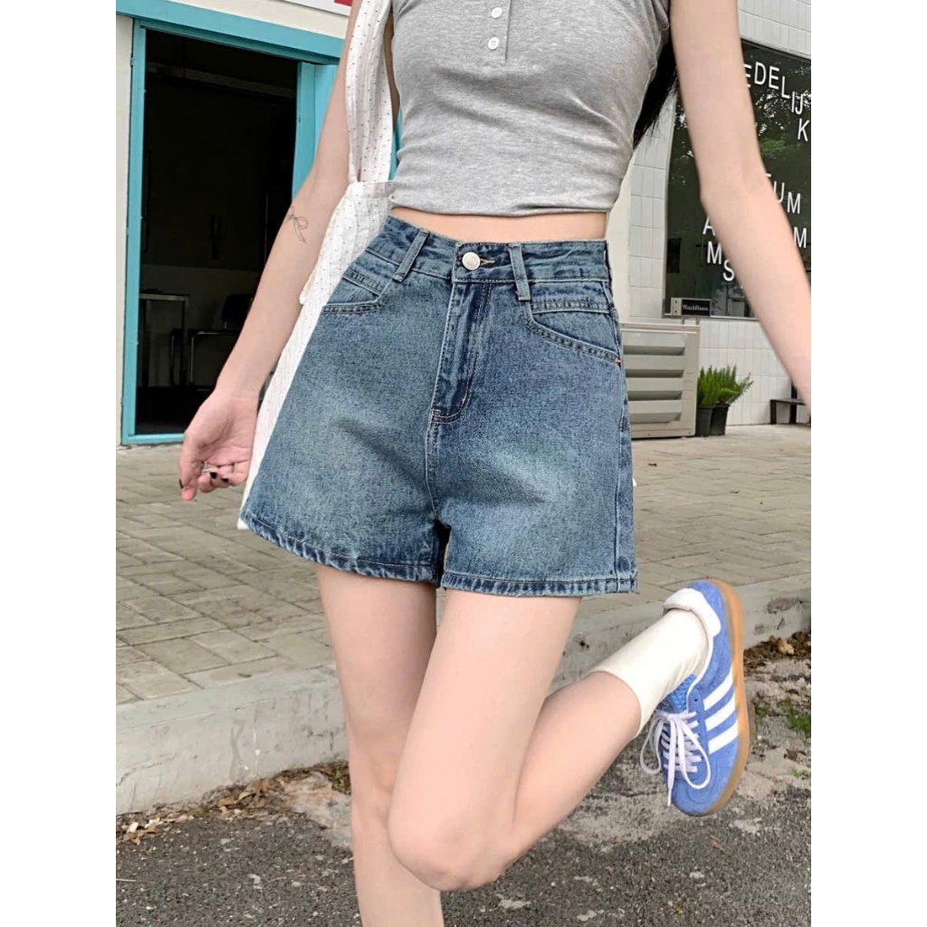 Quần short jeans nữ ống rộng lưng cao tôn dáng, quần đùi bò nữ thời trang phong cách basic ED39