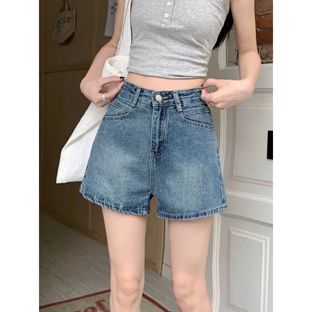 Quần short jeans nữ ống rộng lưng cao tôn dáng, quần đùi bò nữ thời trang phong cách basic ED39