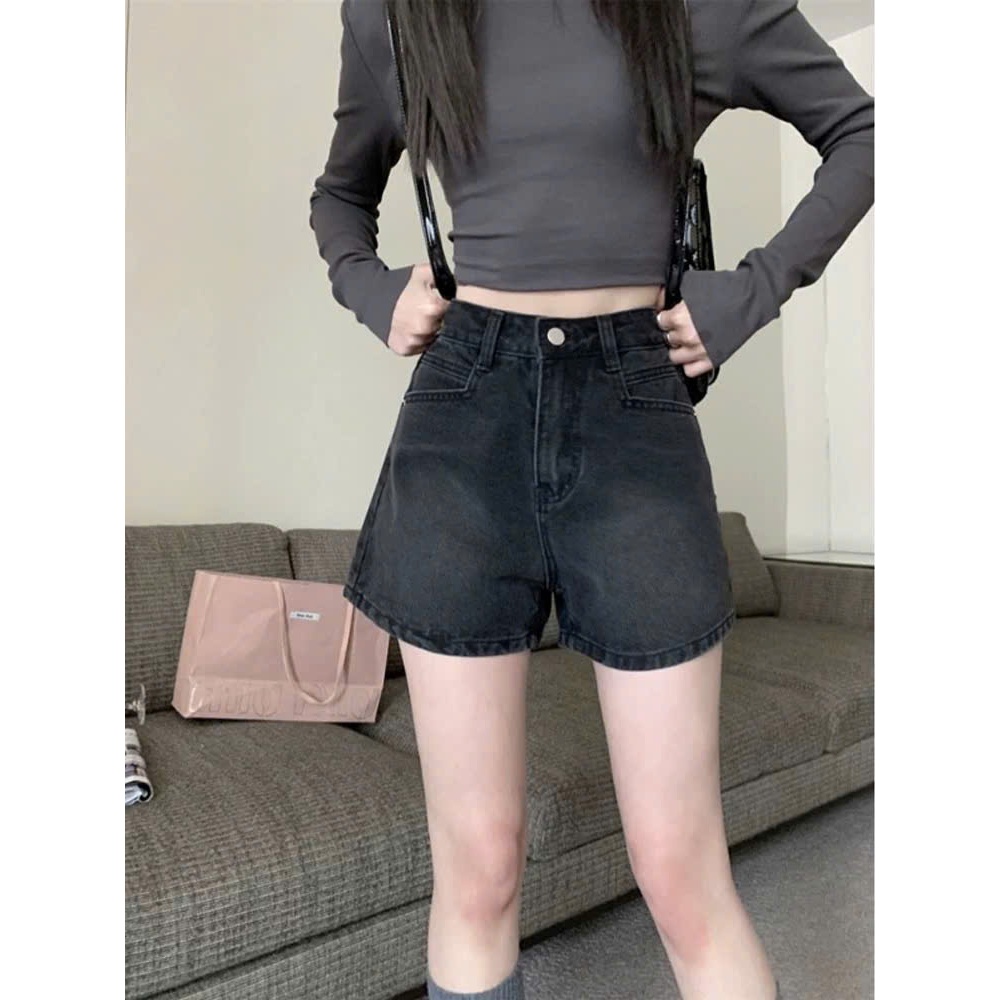 Quần short jeans nữ ống rộng lưng cao tôn dáng, quần đùi bò nữ thời trang phong cách basic ED39