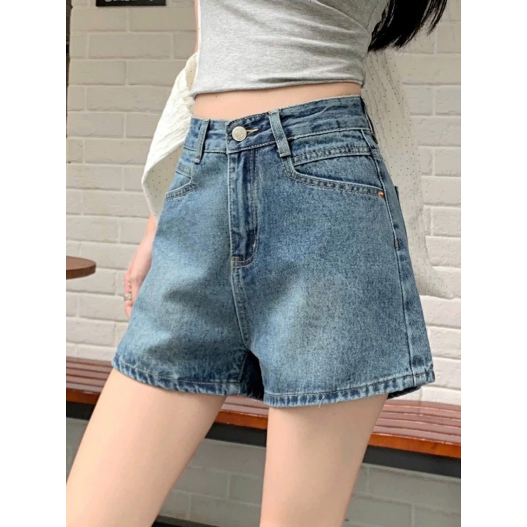Quần short jeans nữ ống rộng lưng cao tôn dáng, quần đùi bò nữ thời trang phong cách basic ED39
