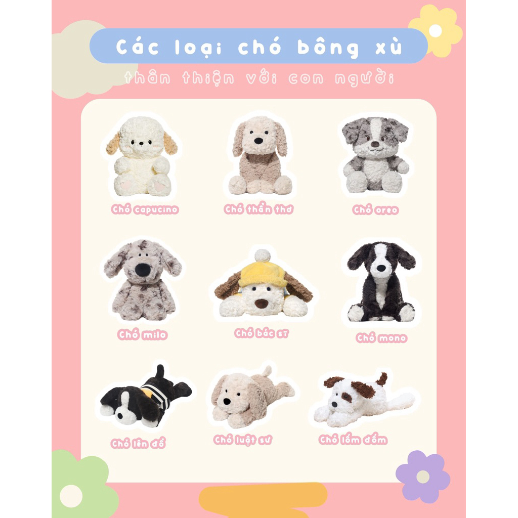 Gấu Thú Bông Tổng Hợp Puppy Chó Con Cún Lông Xù Siêu Mềm Mịn Siêu Dễ Thương