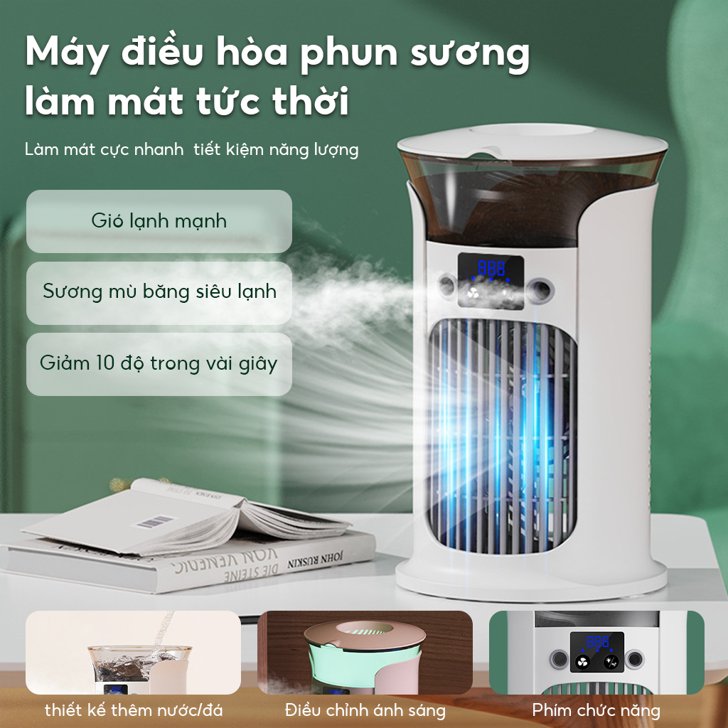‌Quạt Phun Sương Tạo Ẩm Mini Cầm Tay - Quạt Điều Hòa Để Bàn Siêu êm - Hàng Chính Hãng Giá Rẻ