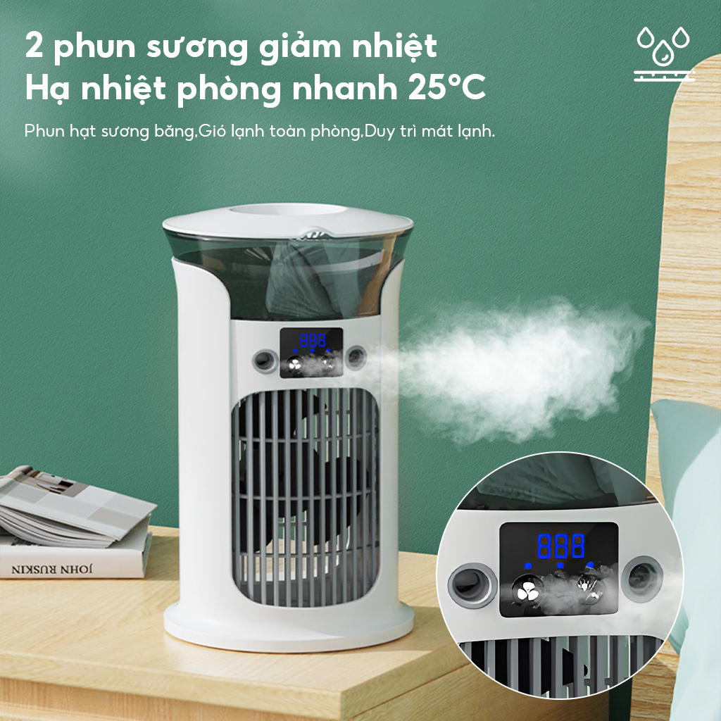 QUẠT ĐIỀU HÒA ĐUỔI MUỖI Quạt tích hợp tinh dầu đuổi muỗi USB sạc nhanh 3 chế độ gió Tặng kèm 50 miếng tinh dầu