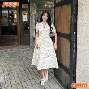 Đầm thiết kế BEMINE cổ tim nhún ngực dáng chữ A phù hợp đi làm-MT11014