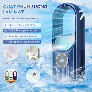 Quạt phun sương tạo ẩm, quạt không cánh làm mát không khí 6 cấp độ gió hạ nhiệt nhanh chóng hẹn giờ thông minh