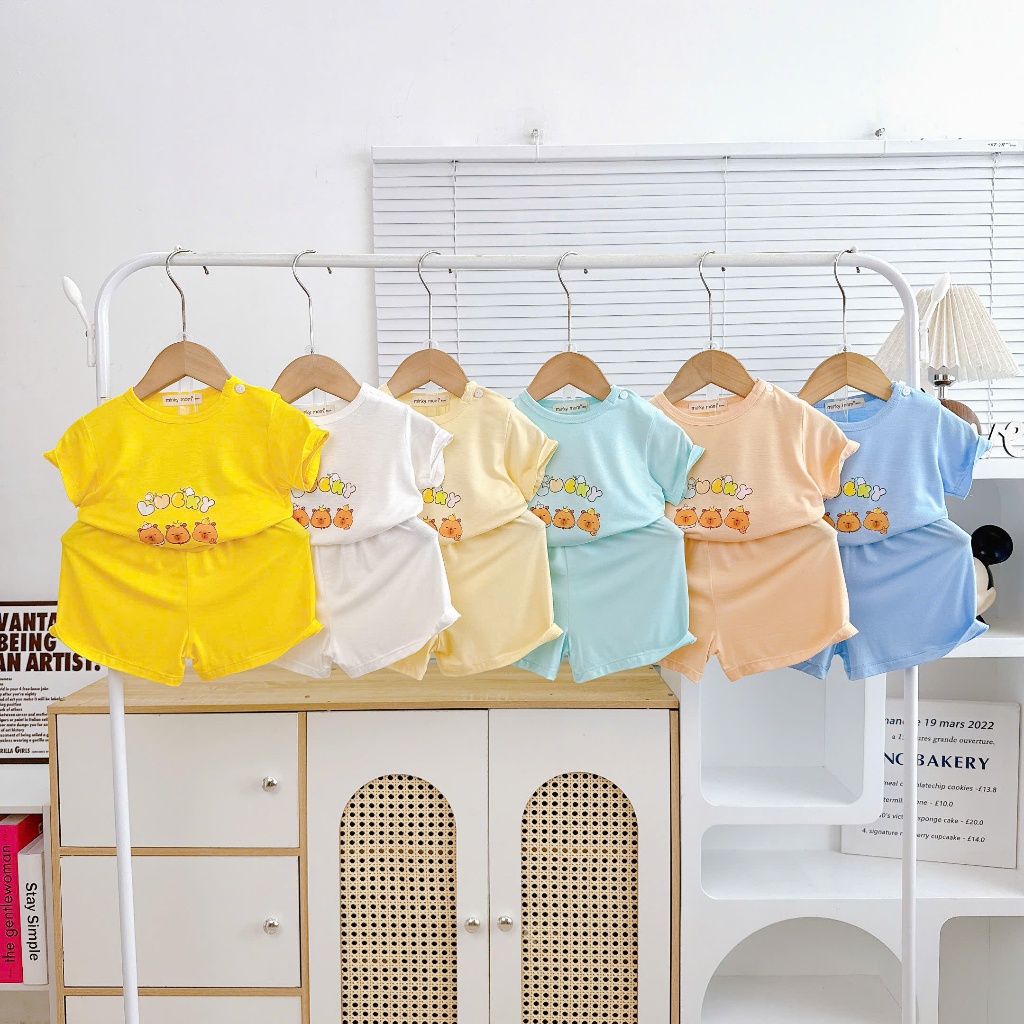 Bộ Ngắn Tay Cài Nút Vai - Vải Thun Lạnh Mỏng Mát Minkymom Cho Bé Trai Bé Gái TN-IN220