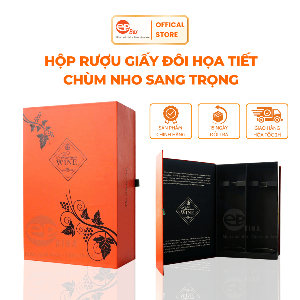 Hộp Đựng Rượu Vang Epvina Box Bằng Giấy In Chữ Premium Wine Màu Cam Đậm ...