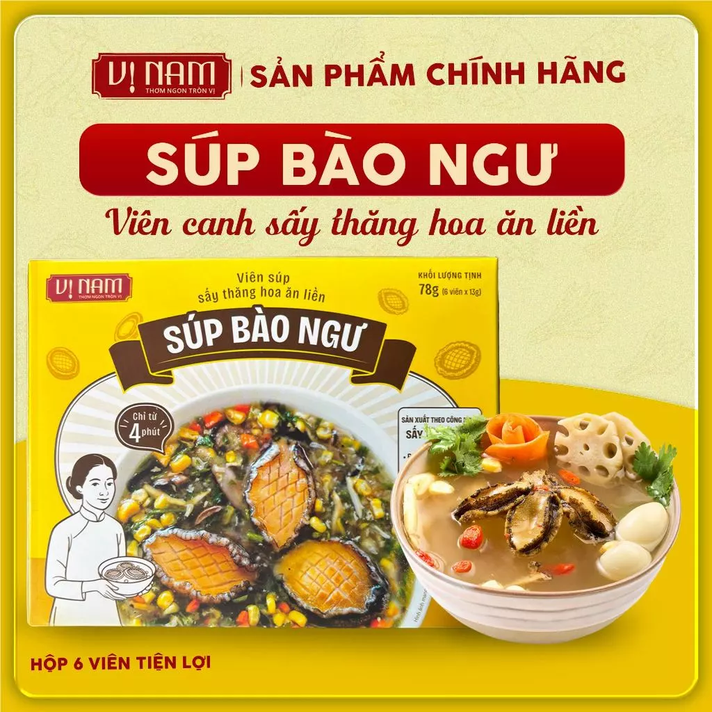 Viên súp sấy thăng hoa ăn liền: Súp bào ngư - Vị Nam - Hộp 6 viên - Canh lười