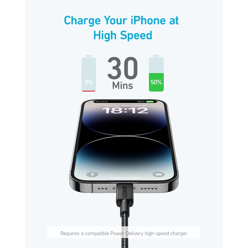 Cáp sạc nhanh Anker A81B5/A81B6 USB-C sang Lightning, hỗ trợ iPhone 14/13/X
