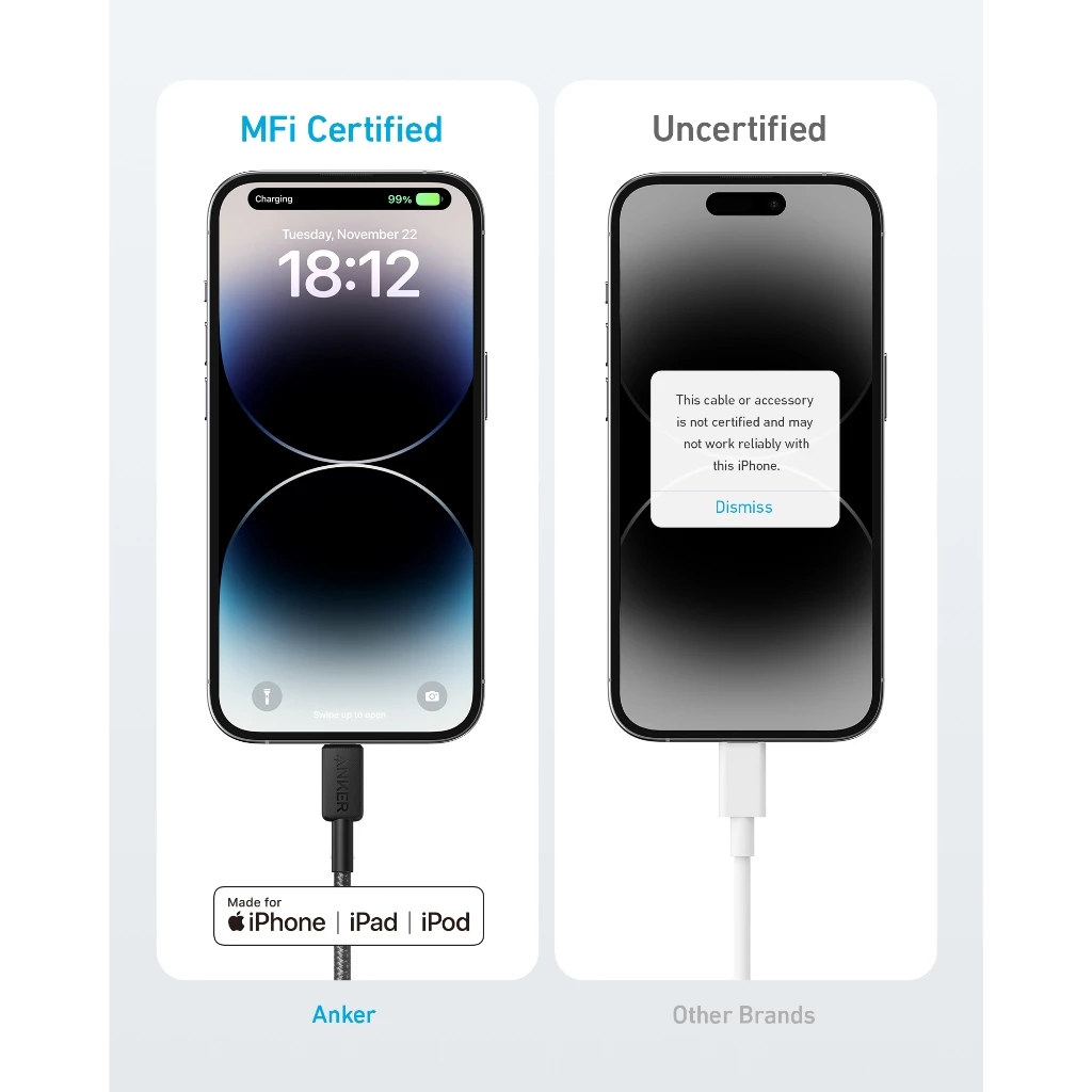 Cáp sạc nhanh Anker A81B5/A81B6 USB-C sang Lightning, hỗ trợ iPhone 14/13/X