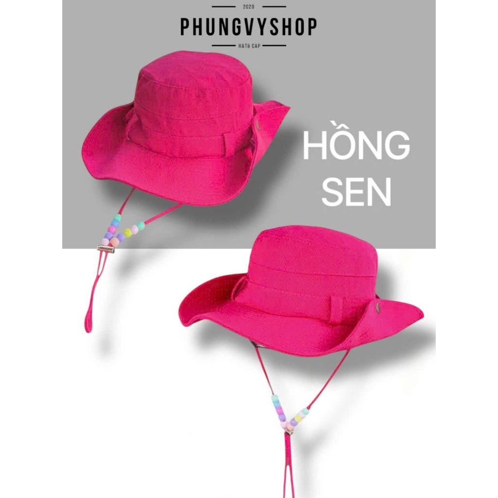 Mũ cao bồi bucket tai bèo vành unisex nam nữ phungvyshop-nón / BỒI TRƠN BẤM BẤM DÂY HỘT /