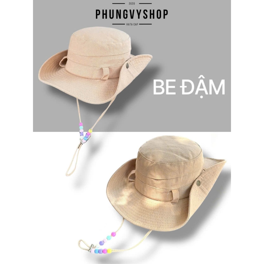 Mũ cao bồi bucket tai bèo vành unisex nam nữ phungvyshop-nón / BỒI TRƠN BẤM BẤM DÂY HỘT /