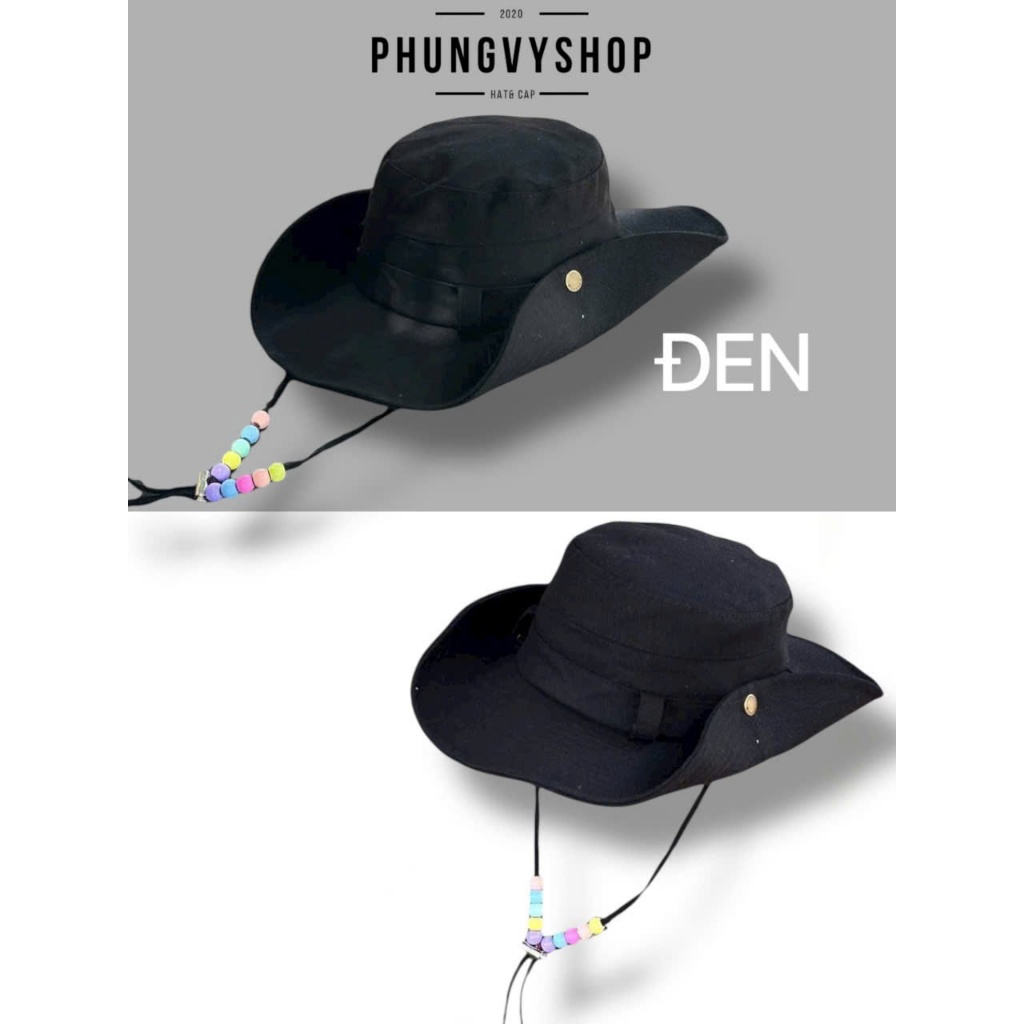 Mũ cao bồi bucket tai bèo vành unisex nam nữ phungvyshop-nón / BỒI TRƠN BẤM BẤM DÂY HỘT /