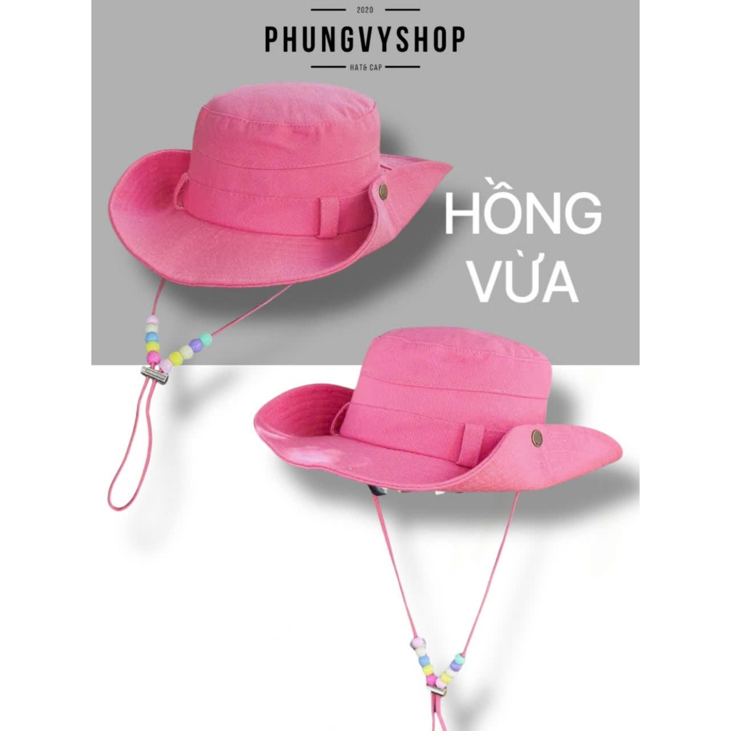 Mũ cao bồi bucket tai bèo vành unisex nam nữ phungvyshop-nón / BỒI TRƠN BẤM BẤM DÂY HỘT /